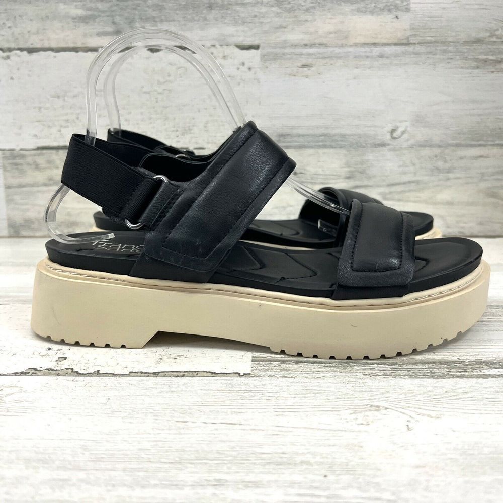 Franco Sarto Winda Sandals Strappy Platform Ankle Strap Black Leather Women 9.5M